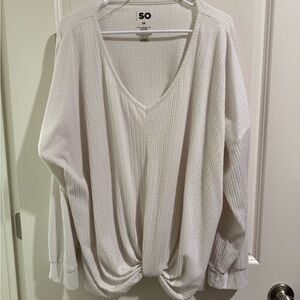 SO Off White Ribbed Tie Front top